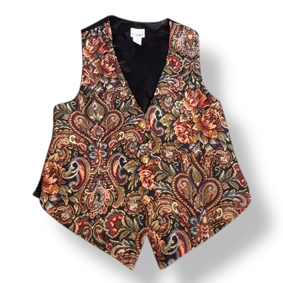Vintage 80s Moda International Baroque Tapestry Vest Medium Adjustable Back - Picture 1 of 10